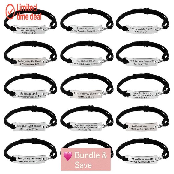 15 Pack Adjustable Silver Bracelets with Inspirational Bible Verses - Picture 1 of 6